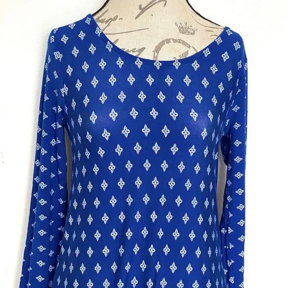 Loveappella Womens Dress Size Small Blue Shift Bohemian Long Sleeve Open Back - Picture 5 of 14